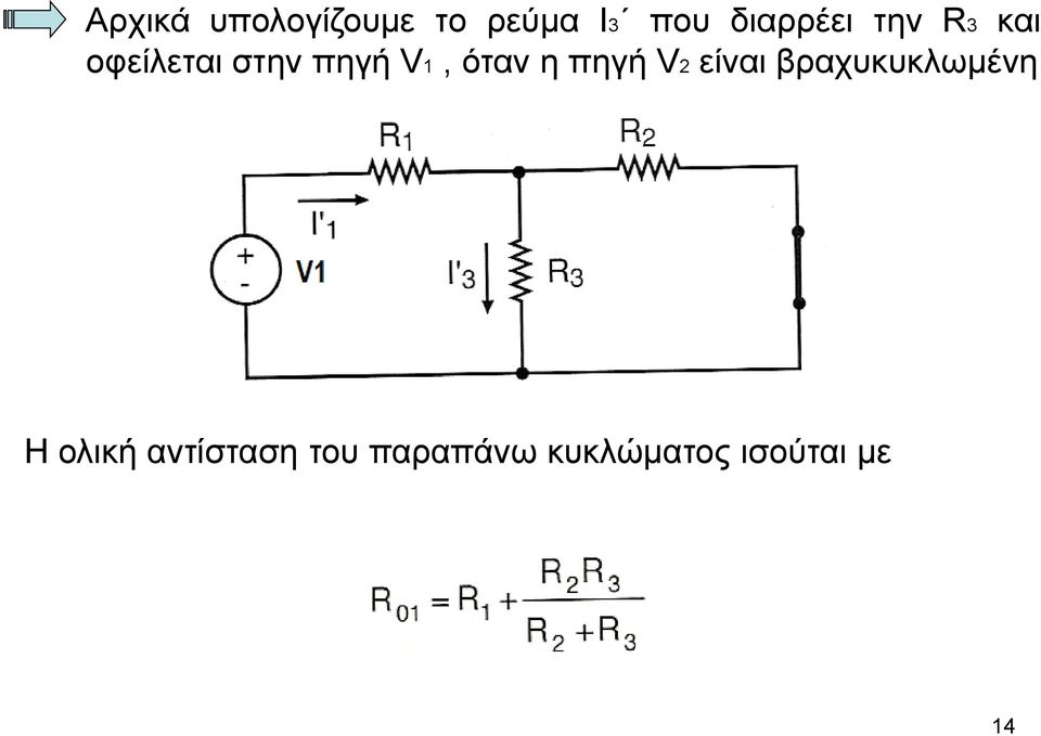 V1, όταν η πηγή V είναι βραχυκυκλωμένη Η