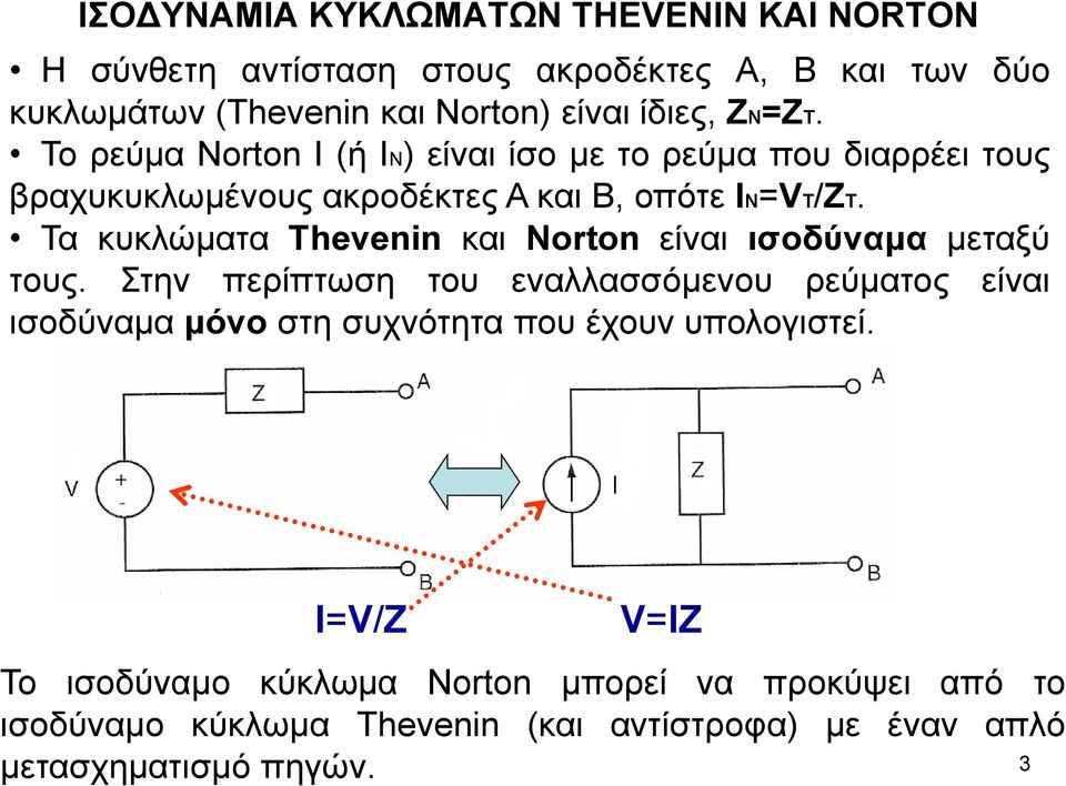 Τα κυκλώματα Thevenin και Norton είναι ισοδύναμα μεταξύ τους.