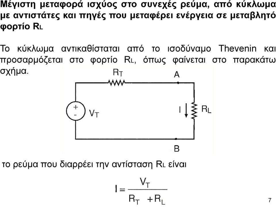 αντικαθίσταται από το ισοδύναμο Thevenin και προσαρμόζεται στο φορτίο