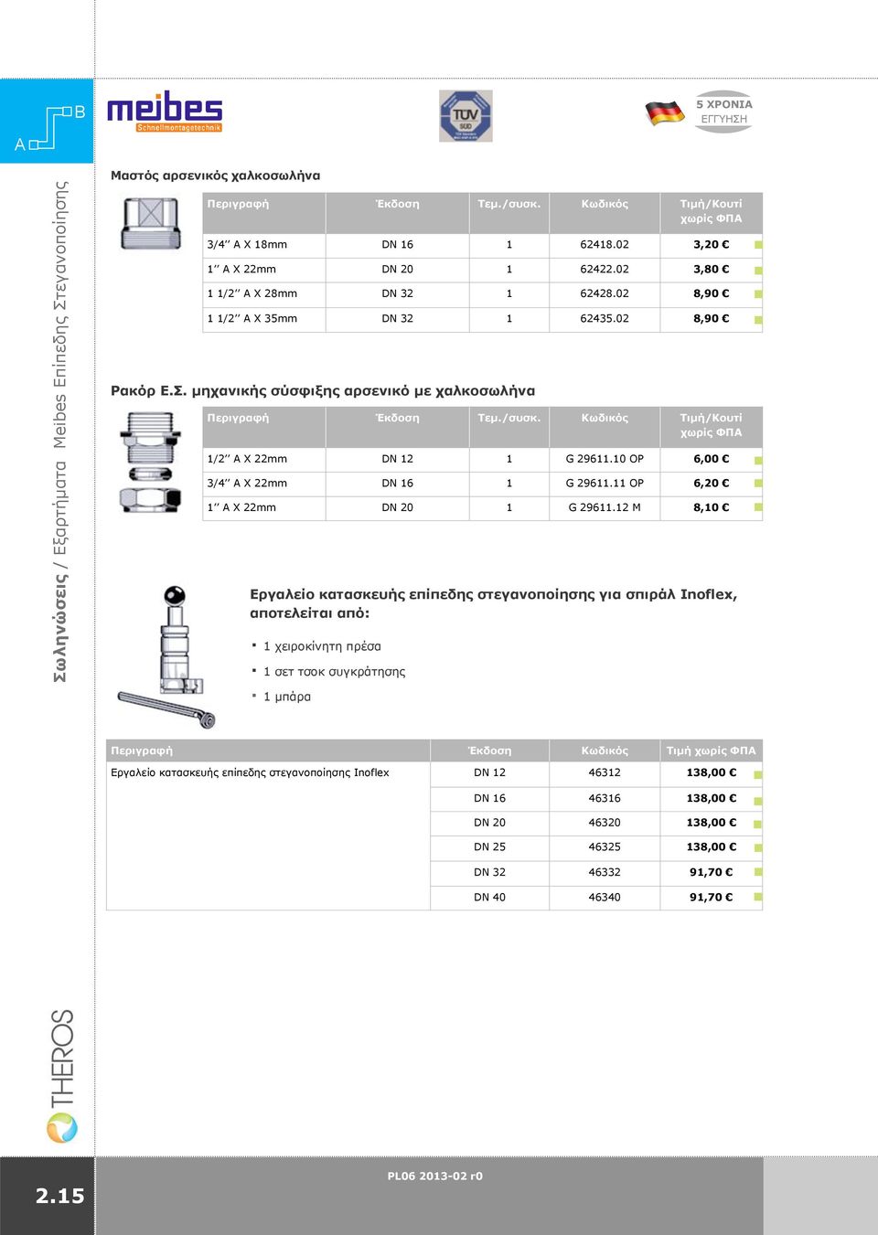 Kωδικός Τιμή/Κουτί χωρίς ΦΠ 1/2 X 22mm DN 12 1 G 29611.10 OP 6,00 3/4 X 22mm DN 16 1 G 29611.11 OP 6,20 1 X 22mm DN 20 1 G 29611.