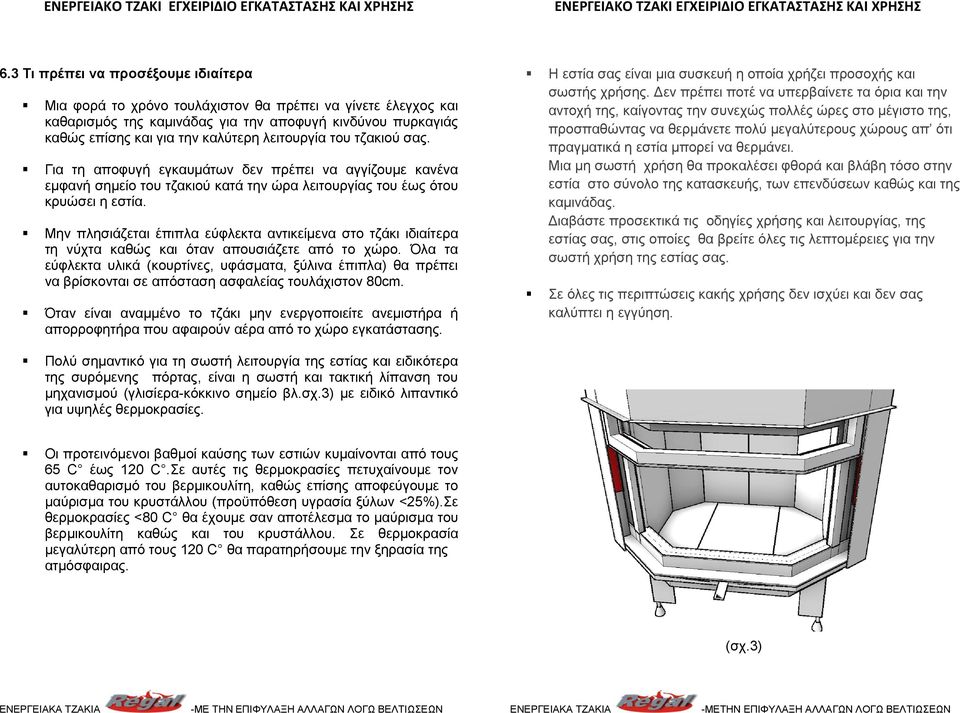 Μην πλησιάζεται έπιπλα εύφλεκτα αντικείμενα στο τζάκι ιδιαίτερα τη νύχτα καθώς και όταν απουσιάζετε από το χώρο.