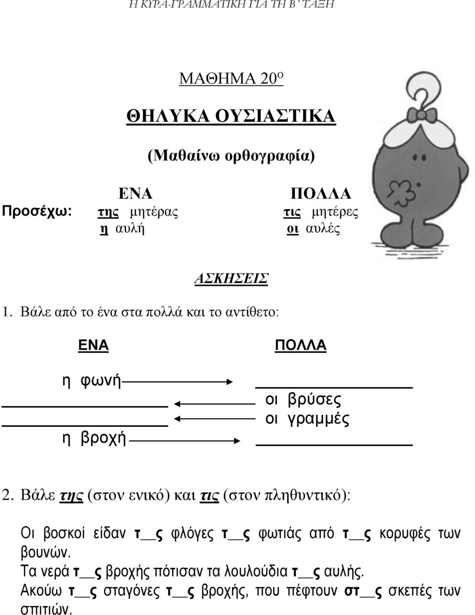 Βάλε της (στον ενικό) και τις (στον πληθυντικό): Οι βοσκοί είδαν τ ς φλόγες τ ς φωτιάς από τ ς κορυφές των