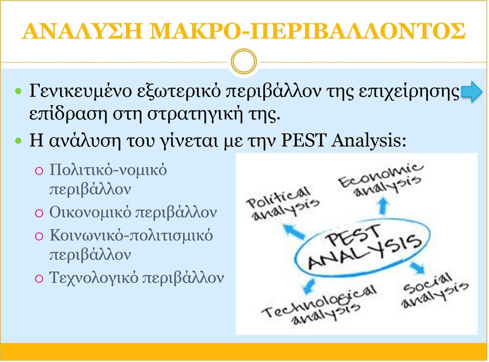 Η ανάλυση του γίνεται με την PEST Analysis: Πολιτικό-νομικό