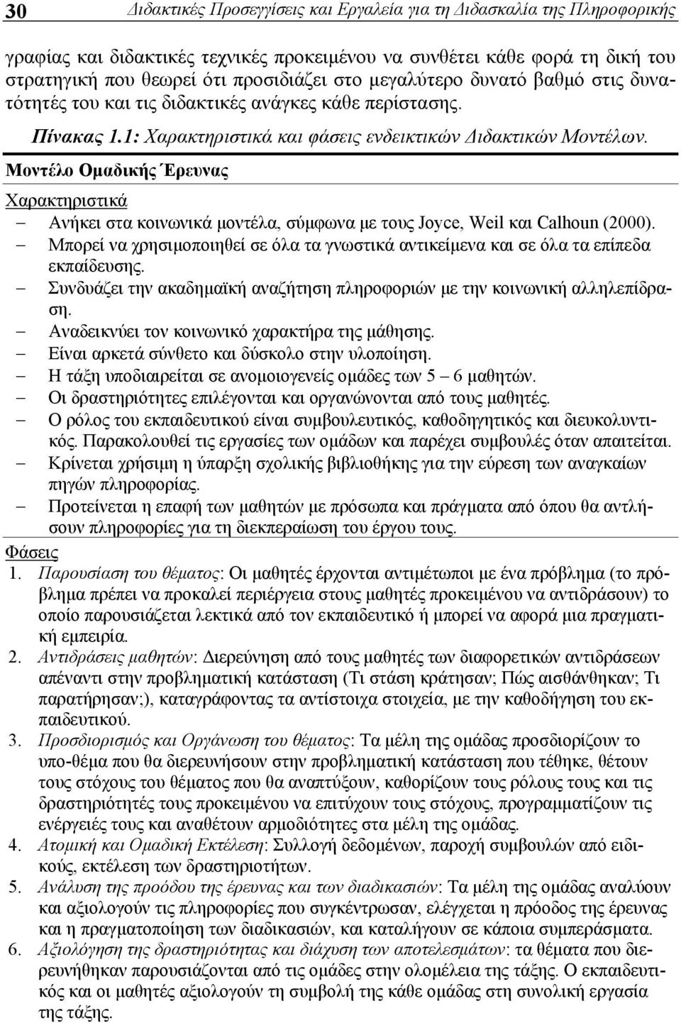 Μοντέλο Ομαδικής Έρευνας Χαρακτηριστικά Ανήκει στα κοινωνικά μοντέλα, σύμφωνα με τους Joyce, Weil και Calhoun (2000).