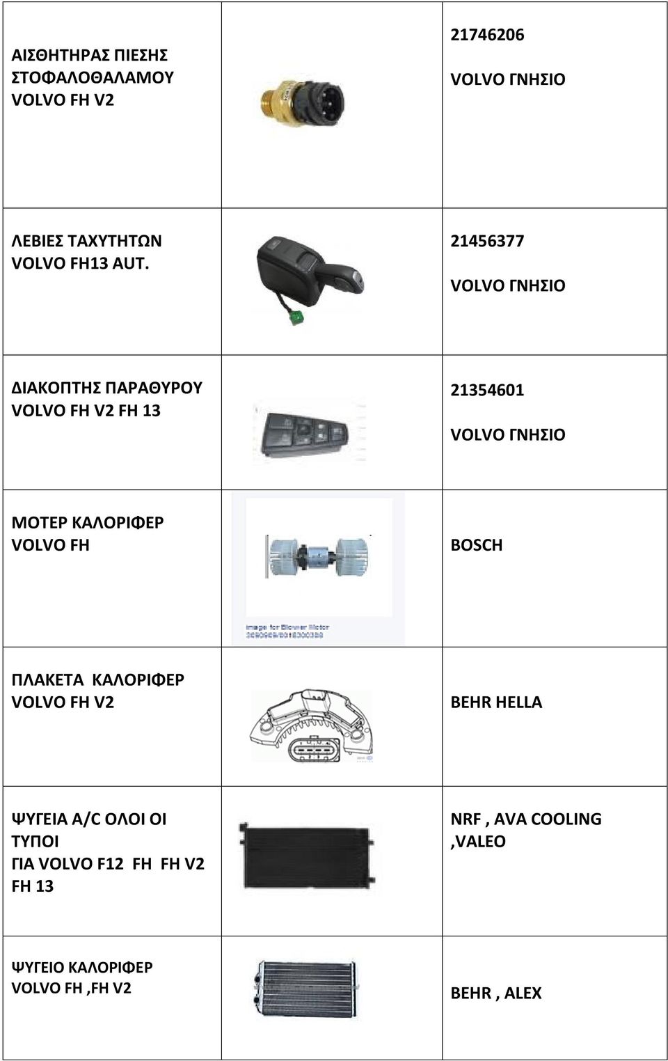 FH BOSCH ΠΛΑΚΕΤΑ ΚΑΛΟΡΙΦΕΡ VOLVO FH V2 BEHR HELLA ΨΥΓΕΙΑ A/C ΟΛΟΙ ΟΙ ΤΥΠΟΙ ΓΙΑ