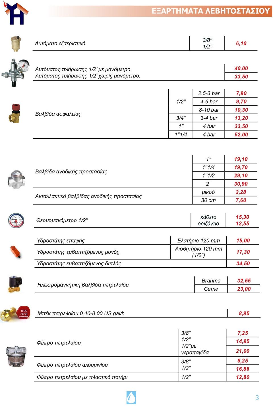 30,90 μικρό 2,28 30 cm 7,60 Θερμομανόμετρο 1/2 κάθετο οριζόντιο 15,30 12,55 Υδροστάτης επαφής Ελατήριο 120 mm 15,00 Υδροστάτης εμβαπτιζόμενος μονός Αισθητήριο 120 mm (1/2 ) 17,30 Υδροστάτης