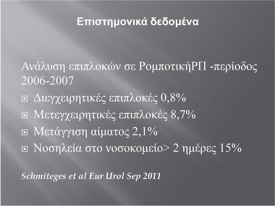 Μετεγχειρητικές επιπλοκές 8,7% Μετάγγιση αίματος 21% 2,1%