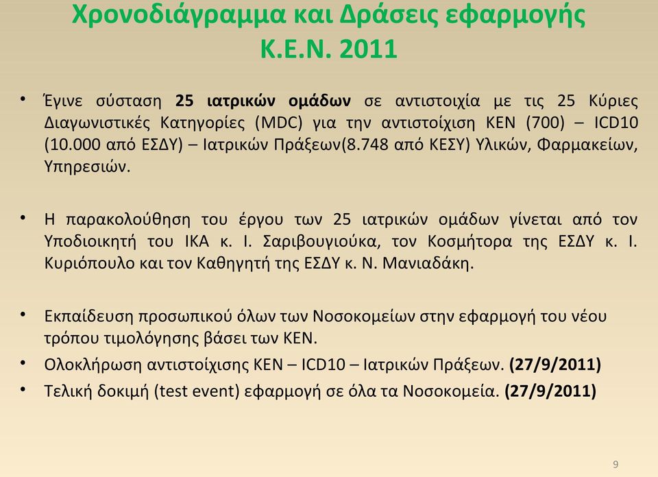 000 από ΕΣΔΥ) Ιατρικών Πράξεων(8.748 από ΚΕΣΥ) Υλικών, Φαρμακείων, Υπηρεσιών. Η παρακολούθηση του έργου των 25 ιατρικών ομάδων γίνεται από τον Υποδιοικητή του ΙΚΑ κ. Ι. Σαριβουγιούκα, τον Κοσμήτορα της ΕΣΔΥ κ.