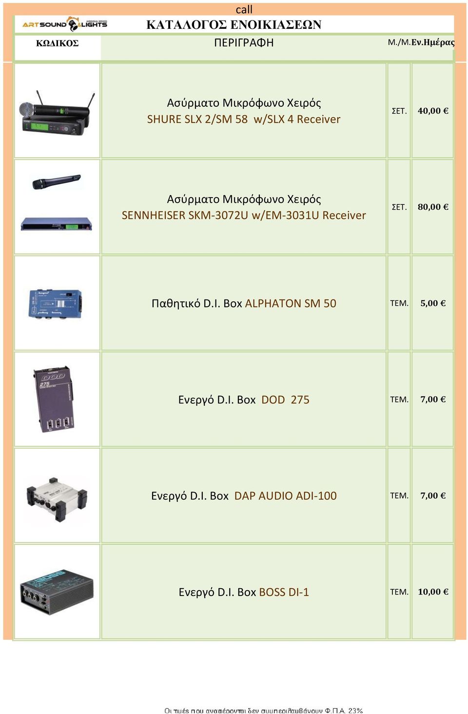 80,00 Παθητικό D.I. Box ALPHATON SM 50 TEM. 5,00 Ενεργό D.I. Box DOD 275 TEM.