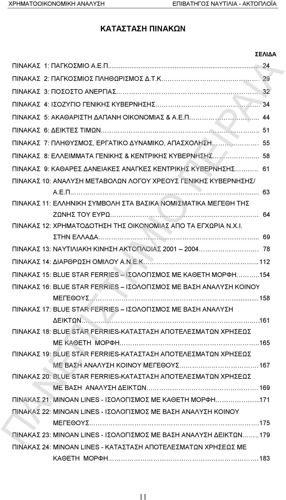 58 ΠΙΝΑΚΑΣ 9: ΚΑΘΑΡΕΣ ΔΑΝΕΙΑΚΕΣ ΑΝΑΓΚΕΣ ΚΕΝΤΡΙΚΗΣ ΚΥΒΕΡΝΗΣΗΣ.. 61 ΠΙΝΑΚΑΣ 10: ΑΝΑΛΥΣΗ ΜΕΤΑΒΟΛΩΝ ΛΟΓΟΥ ΧΡΕΟΥΣ ΓΕΝΙΚΗΣ ΚΥΒΕΡΝΗΣΗΣ/ Α.Ε.Π.. 63 ΠΙΝΑΚΑΣ 11: ΕΛΛΗΝΙΚΗ ΣΥΜΒΟΛΗ ΣΤΑ ΒΑΣΙΚΑ ΝΟΜΙΣΜΑΤΙΚΑ ΜΕΓΕΘΗ ΤΗΣ ΖΩΝΗΣ ΤΟΥ ΕΥΡΩ.