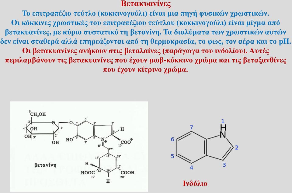 Τα διαλύματα των χρωστικών αυτών δεν είναι σταθερά αλλά επηρεάζονται από τη θερμοκρασία, το φως, τον αέρα και το ph.