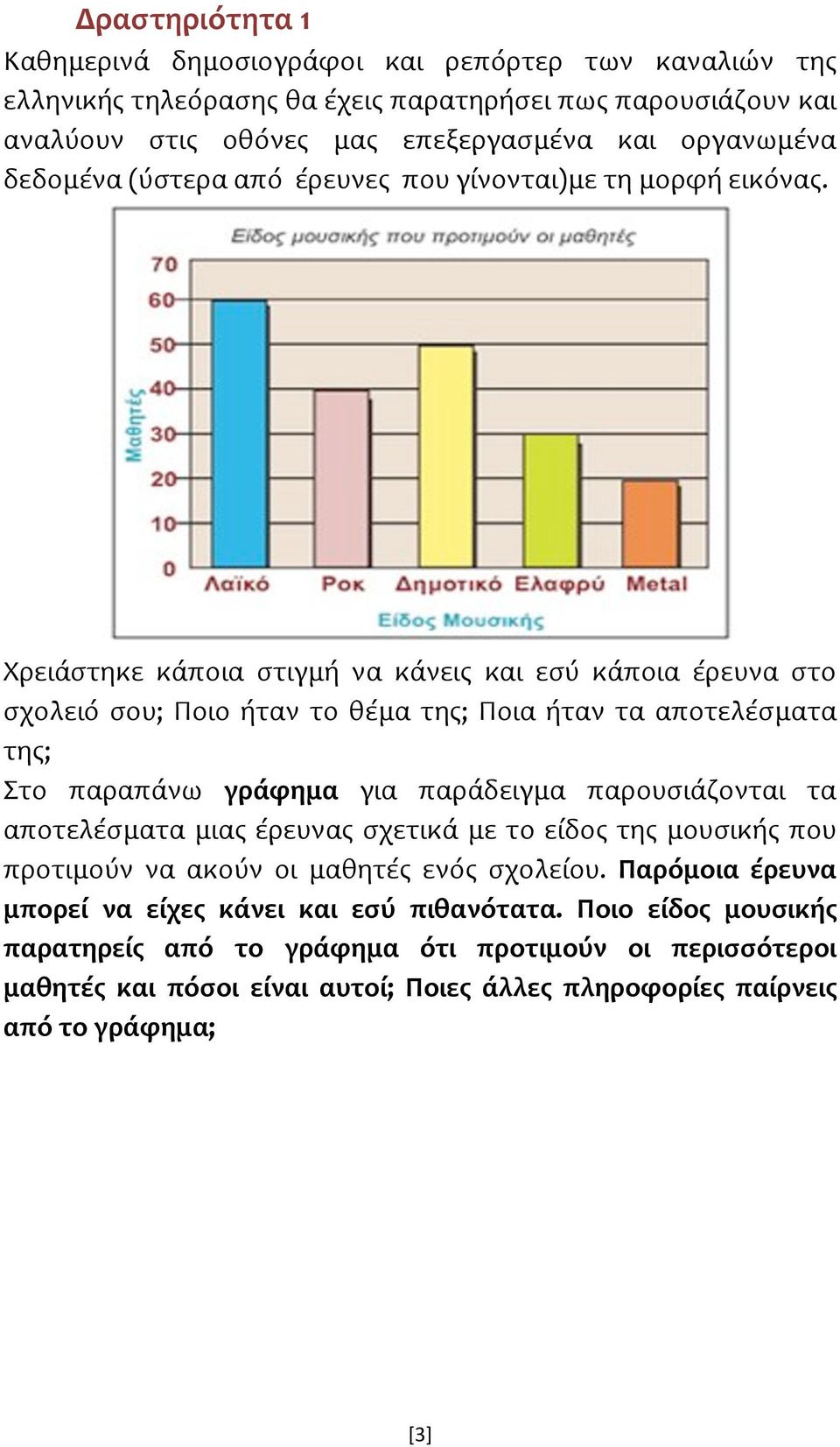 Χρειάστηκε κάποια στιγμή να κάνεις και εσύ κάποια έρευνα στο σχολειό σου; Ποιο ήταν το θέμα της; Ποια ήταν τα αποτελέσματα της; Στο παραπάνω γράφημα για παράδειγμα παρουσιάζονται τα