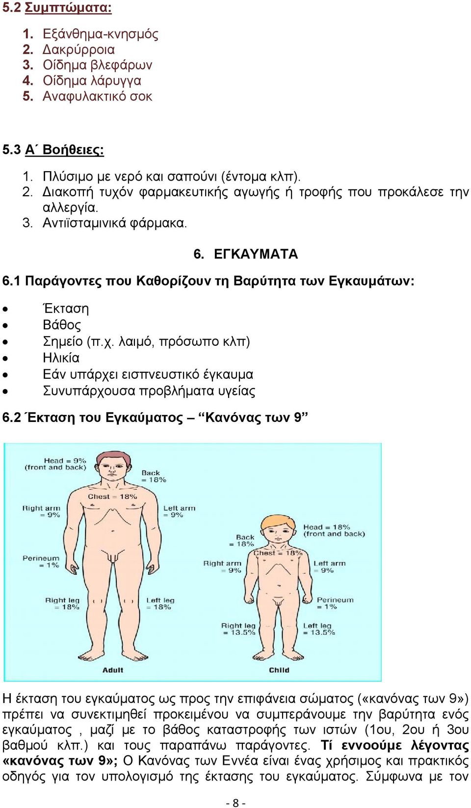 λαιμό, πρόσωπο κλπ) Ηλικία Εάν υπάρχει εισπνευστικό έγκαυμα Συνυπάρχουσα προβλήματα υγείας 6.