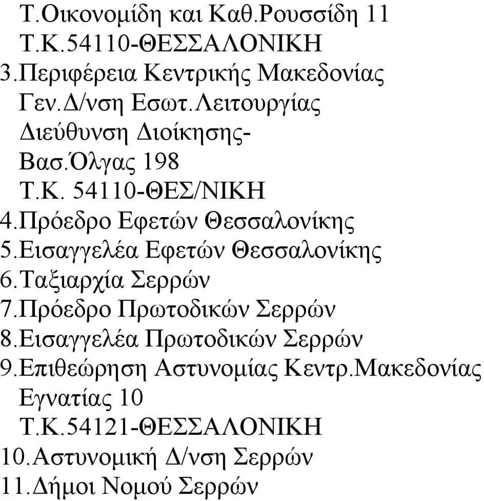 Εισαγγελέα Εφετών Θεσσαλονίκης 6.Ταξιαρχία Σερρών 7.Πρόεδρο Πρωτοδικών Σερρών 8.