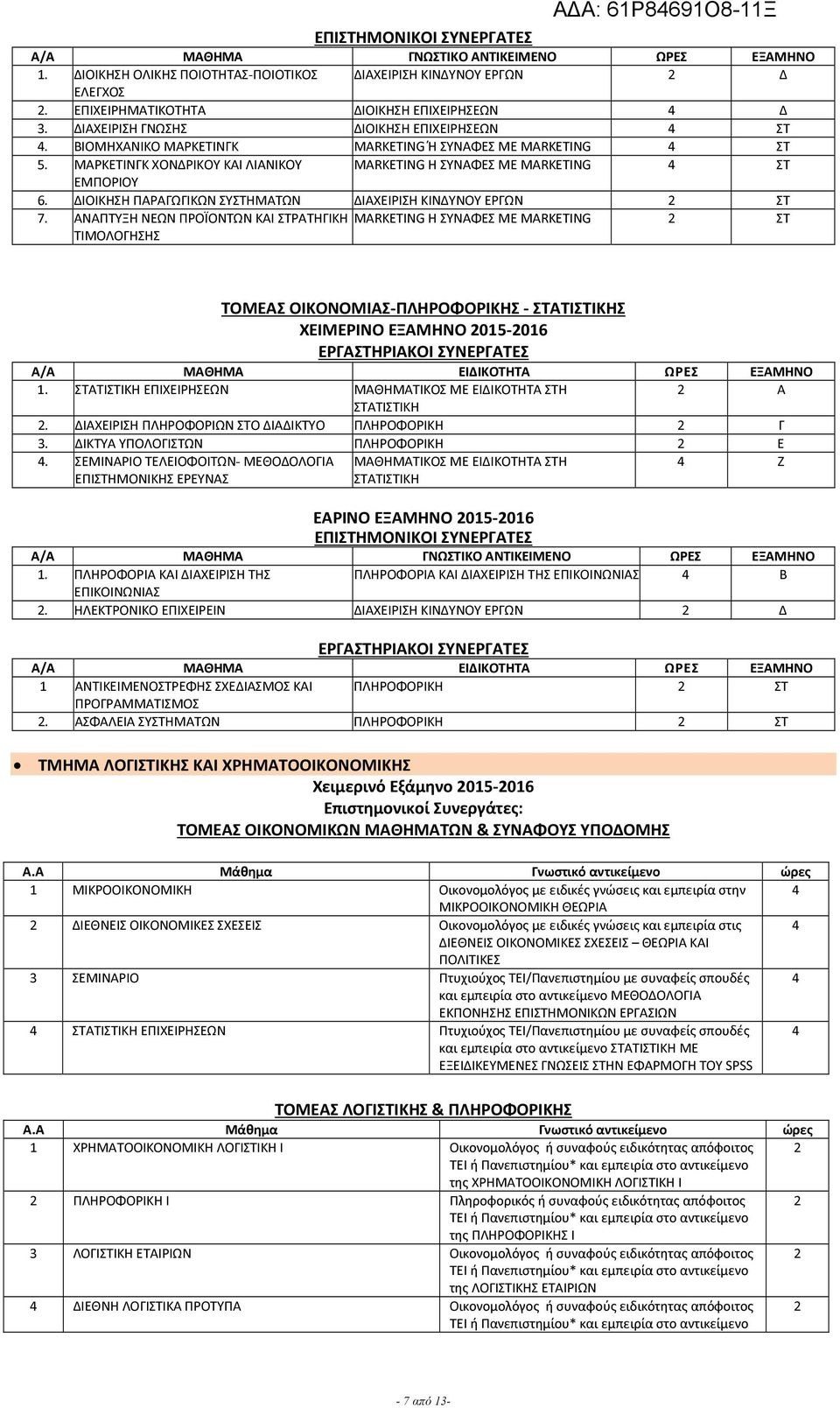 ΔΙΟΙΚΗΣΗ ΠΑΡΑΓΩΓΙΚΩΝ ΣΥΣΤΗΜΑΤΩΝ ΔΙΑΧΕΙΡΙΣΗ ΚΙΝΔΥΝΟΥ ΕΡΓΩΝ ΣΤ 7.