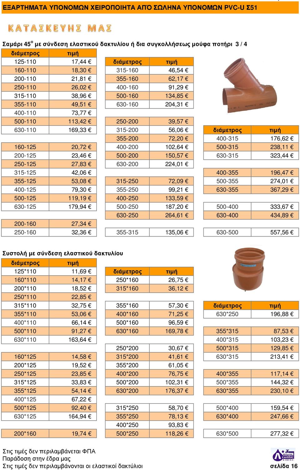 400-160 91,29 315-110 38,96 500-160 134,85 355-110 49,51 630-160 204,31 400-110 73,77 500-110 113,42 250-200 39,57 630-110 169,33 315-200 56,06 διάµετρος τιµή 355-200 72,20 400-315 176,62 160-125