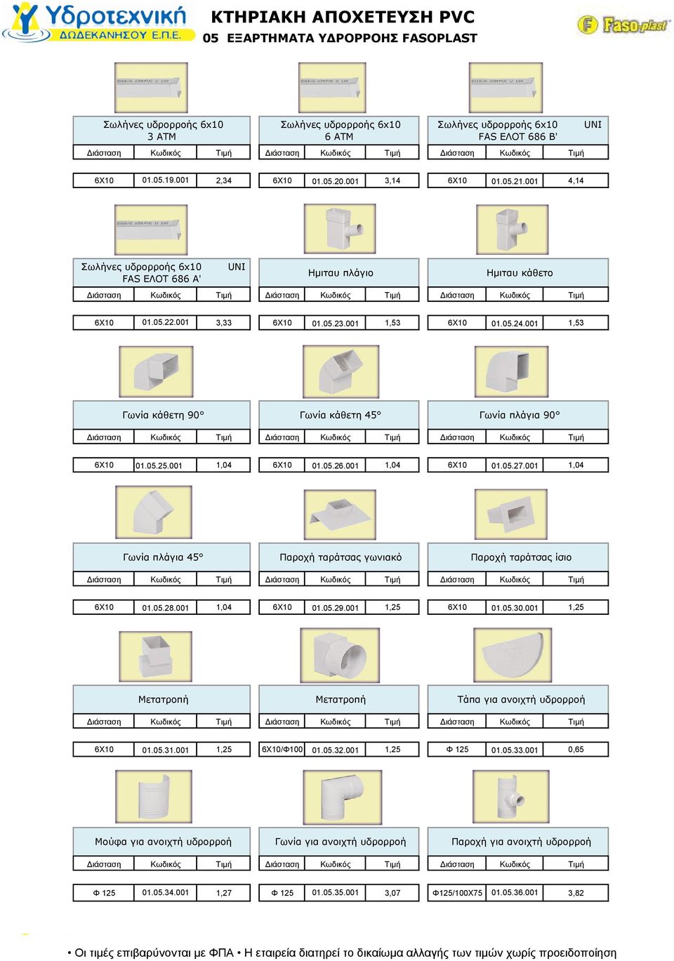 001 1,53 Γωνία κάθετη 90 Γωνία κάθετη 45 Γωνία πλάγια 90 6Χ10 01.05.25.001 1,04 6Χ10 01.05.26.001 1,04 6Χ10 01.05.27.001 1,04 Γωνία πλάγια 45 Παροχή ταράτσας γωνιακό Παροχή ταράτσας ίσιο 6Χ10 01.05.28.