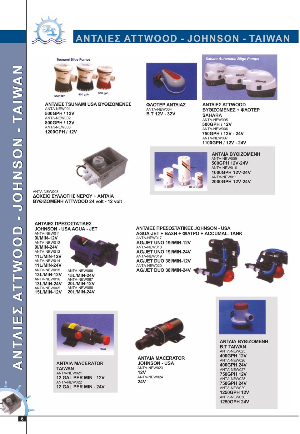 ANTΛ-NEW012 9I/MIN-24V ANTΛ-NEW013 11L/MIN-12V ANTΛ-NEW014 11L/MIN-24V ANTΛ-NEW015 ANTΛ-NEW066 13L/MIN-12V 15L/MIN-24V ANTΛ-NEW016 ANTΛ-NEW067 13L/MIN-24V 20L/MIN-12V ANTΛ-NEW065 ANTΛ-NEW068