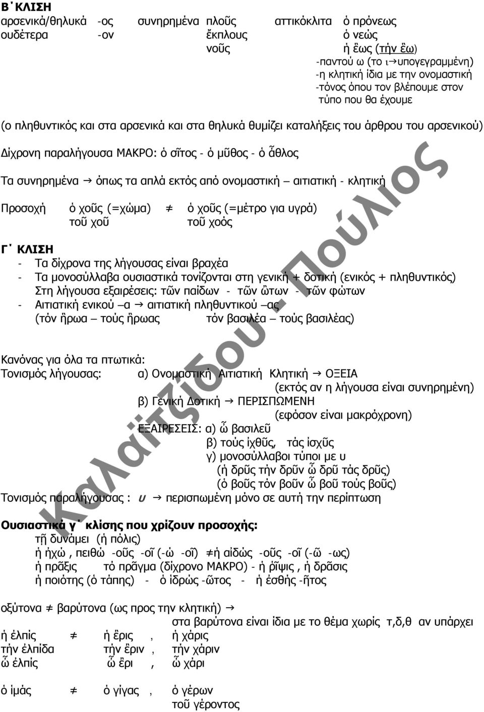 τα απλά εκτός από ονομαστική αιτιατική - κλητική Προσοχή ὁ χοῦς (=χώμα) ὁ χοῦς (=μέτρο για υγρά) τοῦ χοῦ τοῦ χοός Γ ΚΛΙΣΗ - Τα δίχρονα της λήγουσας είναι βραχέα - Τα μονοσύλλαβα ουσιαστικά τονίζονται