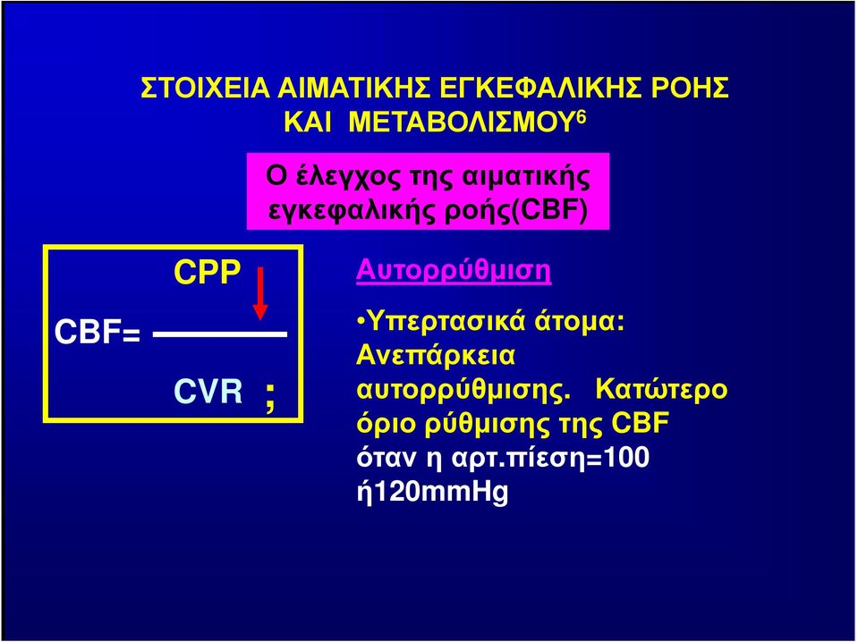 Αυτορρύθµιση CBF= CVR ; Υπερτασικά άτοµα: Ανεπάρκεια