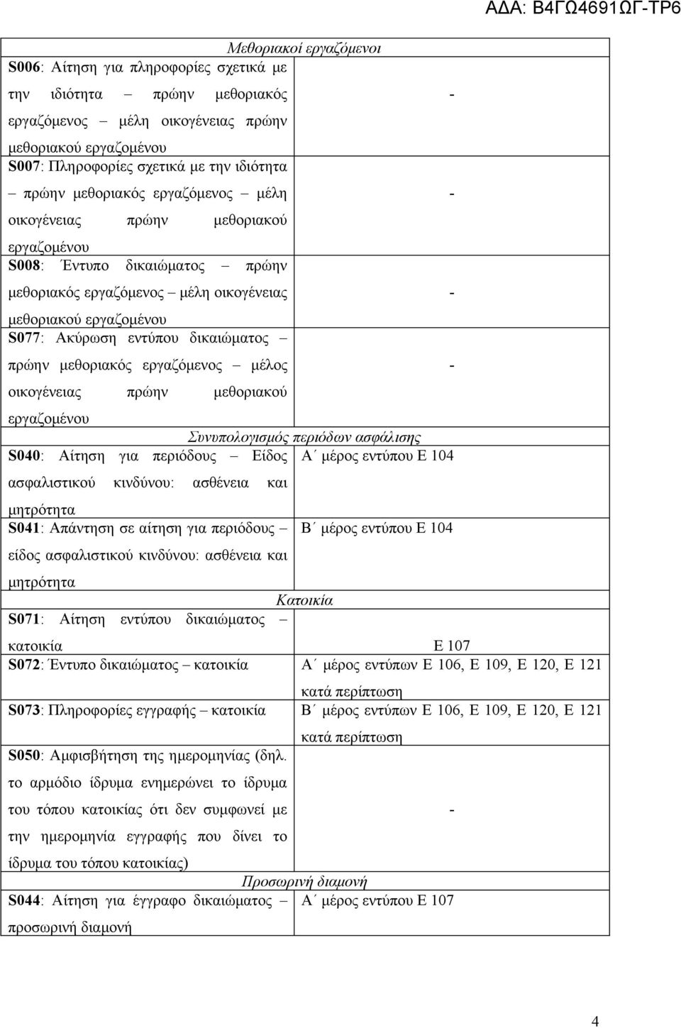 πρώην μεθοριακός εργαζόμενος μέλος οικογένειας πρώην μεθοριακού εργαζομένου Συνυπολογισμός περιόδων ασφάλισης S040: Αίτηση για περιόδους Είδος Α μέρος εντύπου Ε 104 ασφαλιστικού κινδύνου: ασθένεια