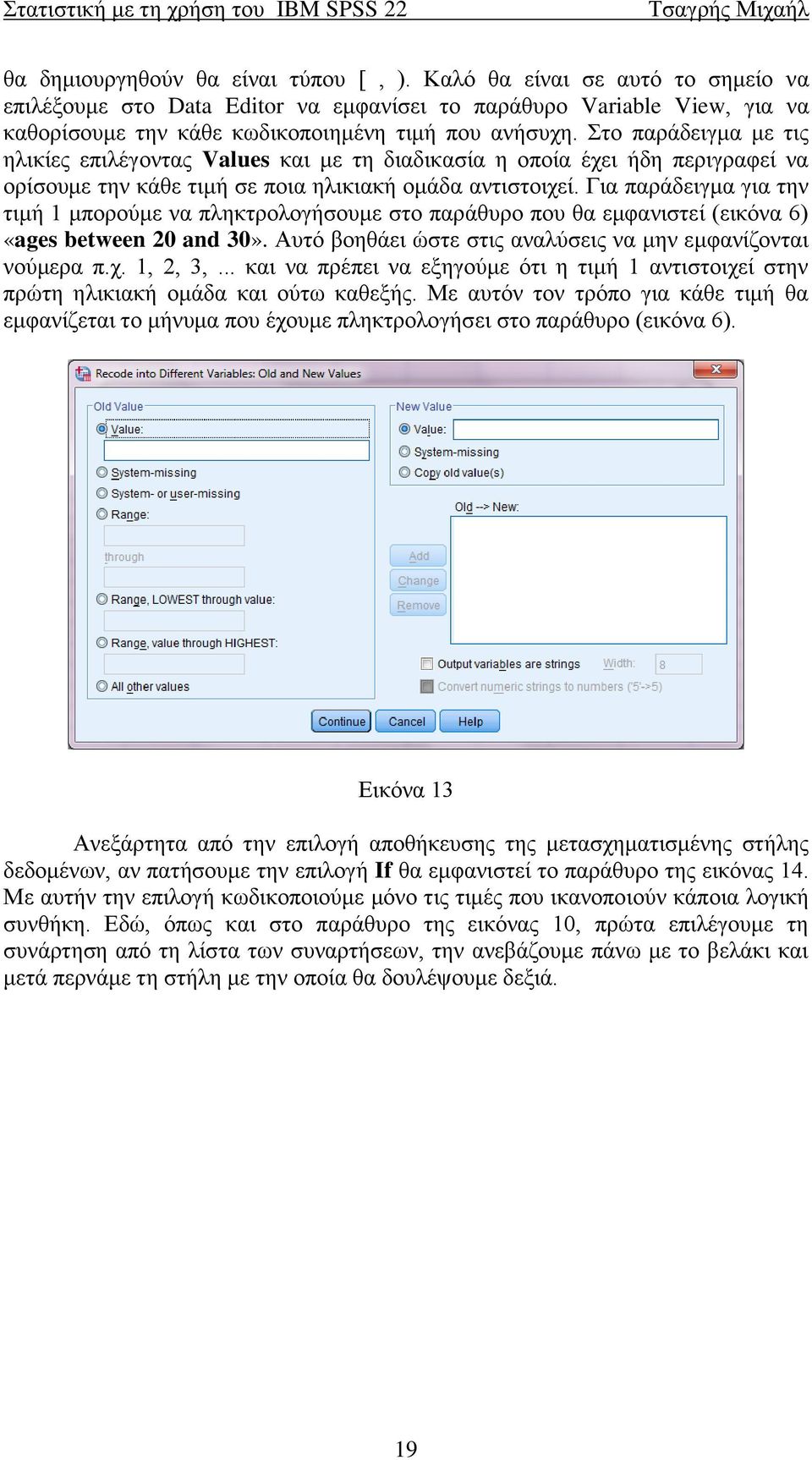 Για παράδειγμα για την τιμή 1 μπορούμε να πληκτρολογήσουμε στο παράθυρο που θα εμφανιστεί (εικόνα 6) «ages between 20 and 30». Αυτό βοηθάει ώστε στις αναλύσεις να μην εμφανίζονται νούμερα π.χ.