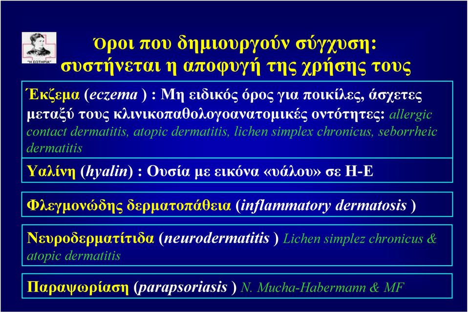 seborrheic dermatitis Υαλίνη (hyalin) : Ουσία µε εικόνα «υάλου» σε Η-Ε Φλεγµονώδης δερµατοπάθεια (inflammatory dermatosis )