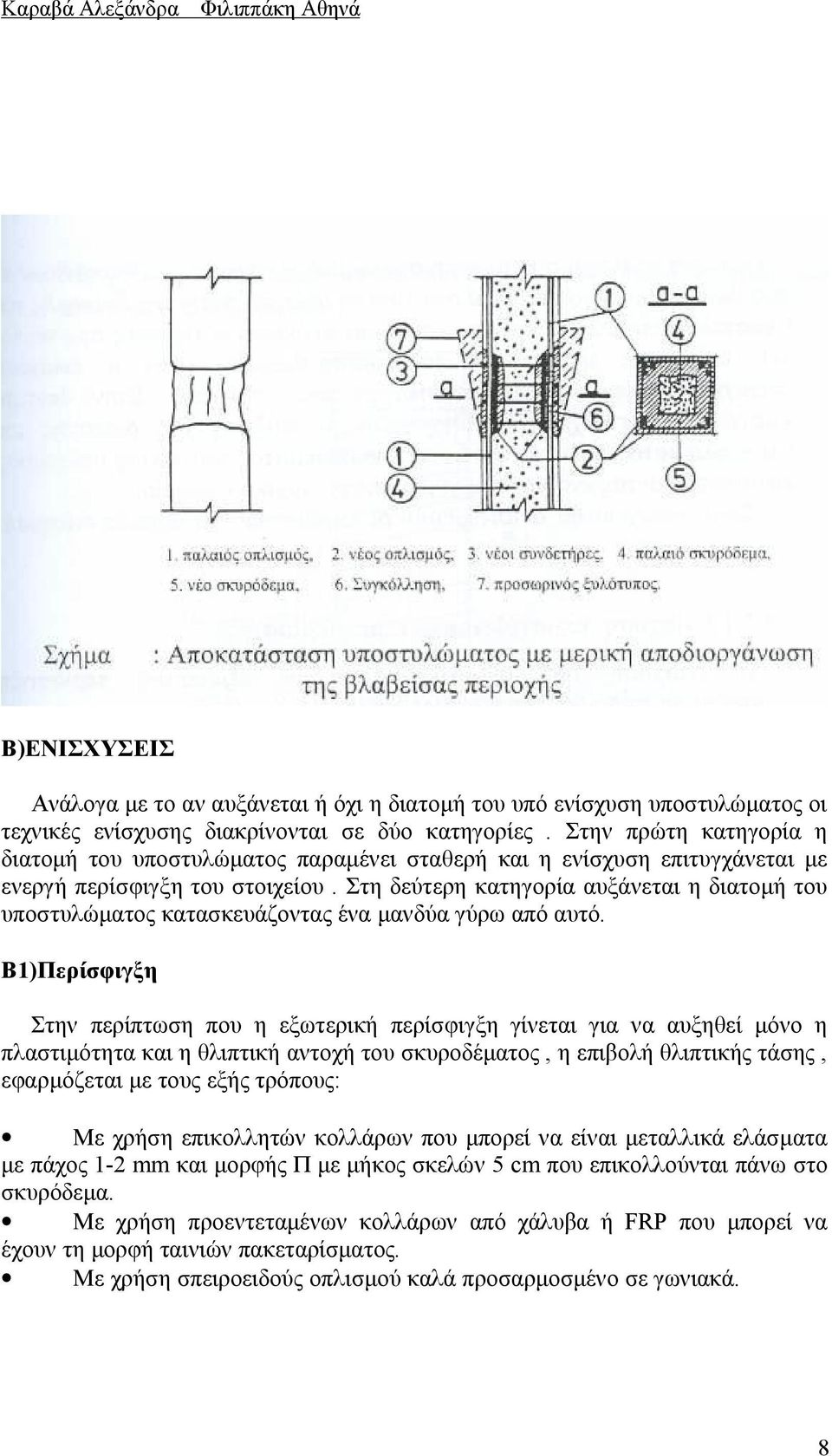 Στη δεύτερη κατηγορία αυξάνεται η διατομή του υποστυλώματος κατασκευάζοντας ένα μανδύα γύρω από αυτό.