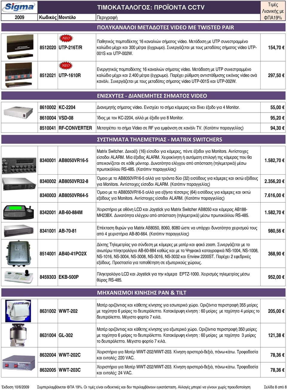 400 μέτρα (έγχρωμο). Παρέχει ρύθμιση αντιστάθμισης εικόνας video ανά κανάλι. Συνεργάζεται με τους μεταδότες σήματος video UTP-001S και UTP-002W.