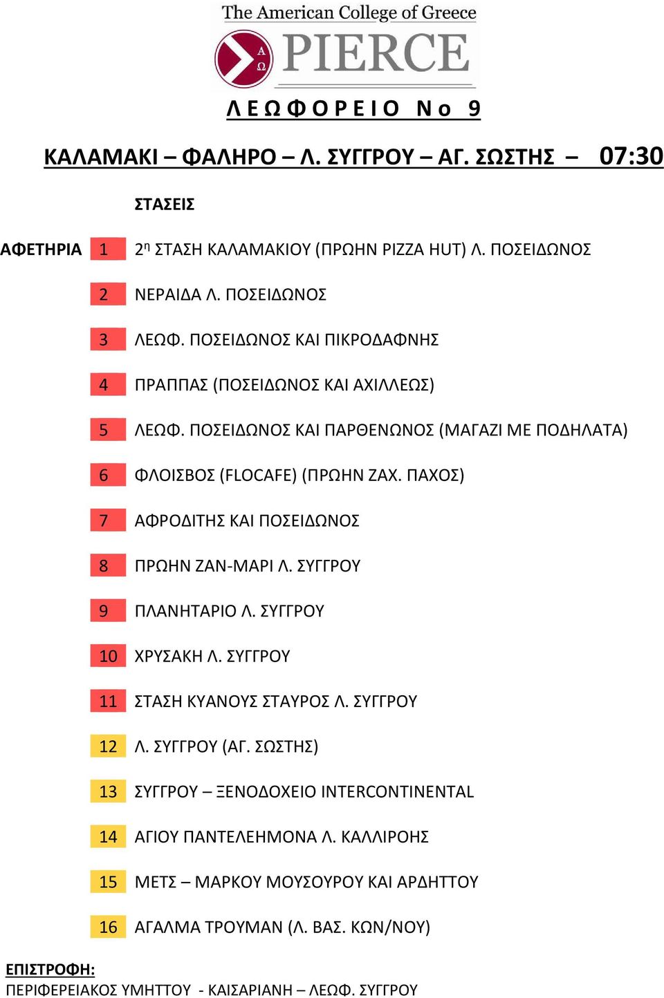 ΠΑΧΟΣ) 7 ΑΦΡΟΔΙΤΗΣ ΚΑΙ ΠΟΣΕΙΔΩΝΟΣ 8 ΠΡΩΗΝ ΖΑΝ-ΜΑΡΙ Λ. ΣΥΓΓΡΟΥ 9 ΠΛΑΝΗΤΑΡΙΟ Λ. ΣΥΓΓΡΟΥ 10 ΧΡΥΣΑΚΗ Λ. ΣΥΓΓΡΟΥ 11 ΣΤΑΣΗ ΚΥΑΝΟΥΣ ΣΤΑΥΡΟΣ Λ. ΣΥΓΓΡΟΥ 12 Λ. ΣΥΓΓΡΟΥ (ΑΓ.