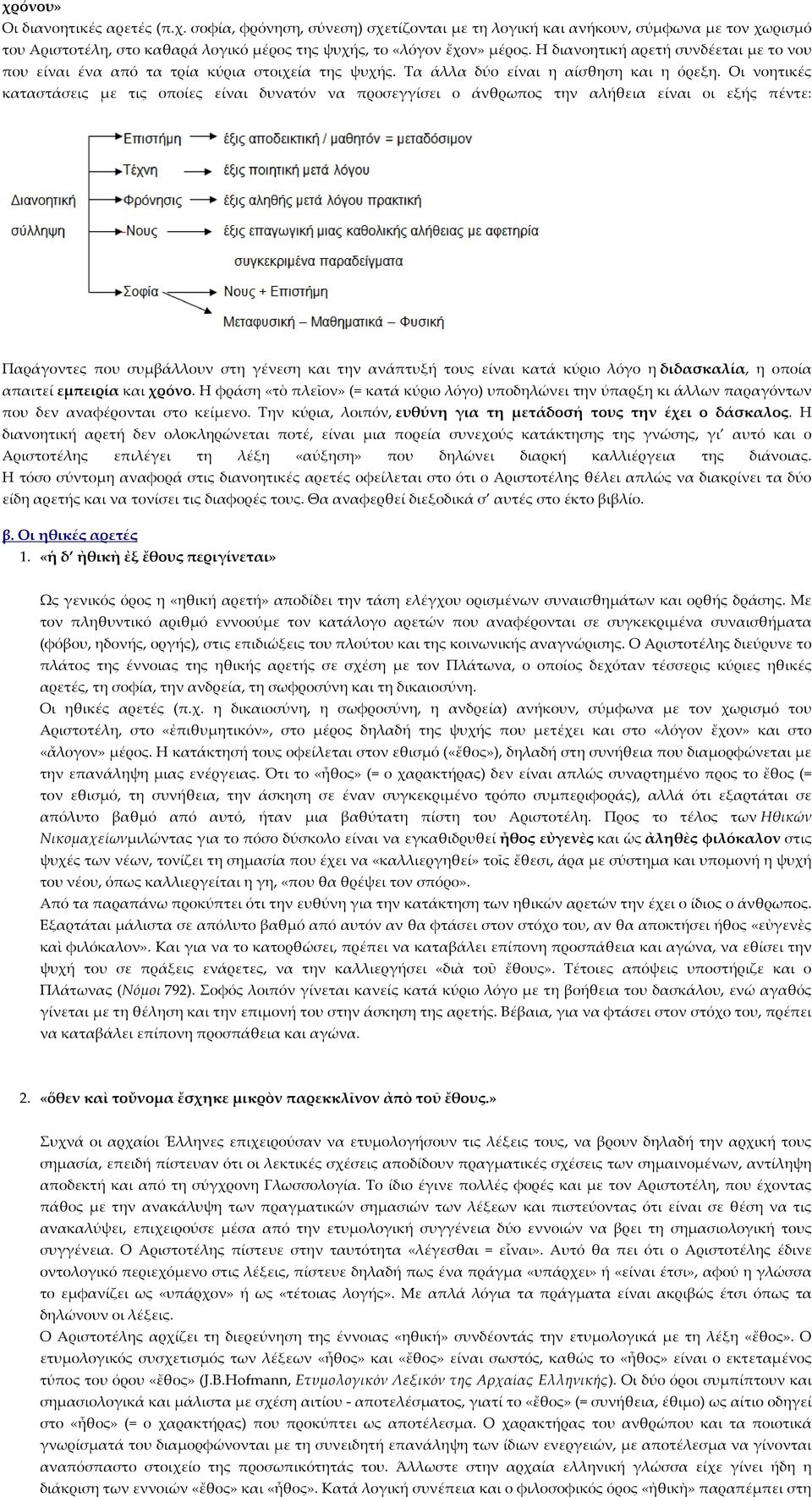 Οι νοητικές καταστάσεις με τις οποίες είναι δυνατόν να προσεγγίσει ο άνθρωπος την αλήθεια είναι οι εξής πέντε: Παράγοντες που συμβάλλουν στη γένεση και την ανάπτυξή τους είναι κατά κύριο λόγο η