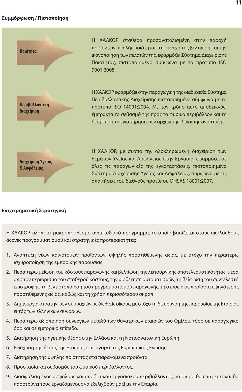 Περιβαλλοντική Διαχείριση Η ΧΑΛΚΟΡ εφαρμόζει στην παραγωγική της διαδικασία Σύστημα Περιβαλλοντικής Διαχείρισης πιστοποιημένο σύμφωνα με το πρότυπο ISO 14001:2004.