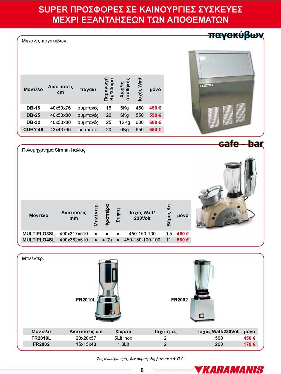 550 DB-32 40x50x80 συμπαγές 25 12Kg 600 600 CUBY 48 43x43x66 με τρύπα 20 6Kg 650 650 Πολυμηχάνημα Sirman Ιταλίας.