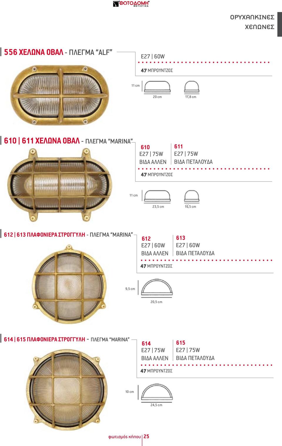 ΣΤΡΟΓΓΥΛΗ - ΠΛΕΓΜΑ MARINA 612 613 Ε27 60W Ε27 60W ΒΙΔΑ ΑΛΛΕΝ ΒΙΔΑ ΠΕΤΑΛΟΥΔΑ ΜΠΡΟΥΝΤΖΟΣ 9,5 cm 20,5 cm 614 615
