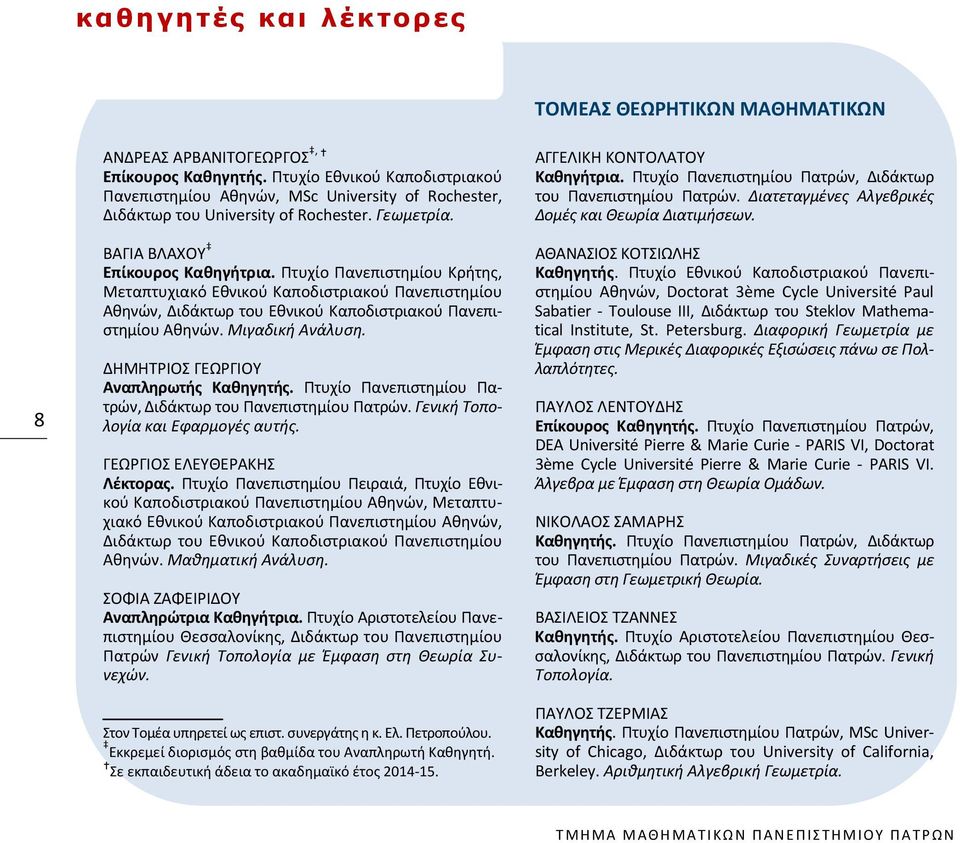 Πτυχίο Πανεπιστημίου Κρήτης, Μεταπτυχιακό Εθνικού Καποδιστριακού Πανεπιστημίου Αθηνών, Διδάκτωρ του Εθνικού Καποδιστριακού Πανεπιστημίου Αθηνών. Μιγαδική Ανάλυση.