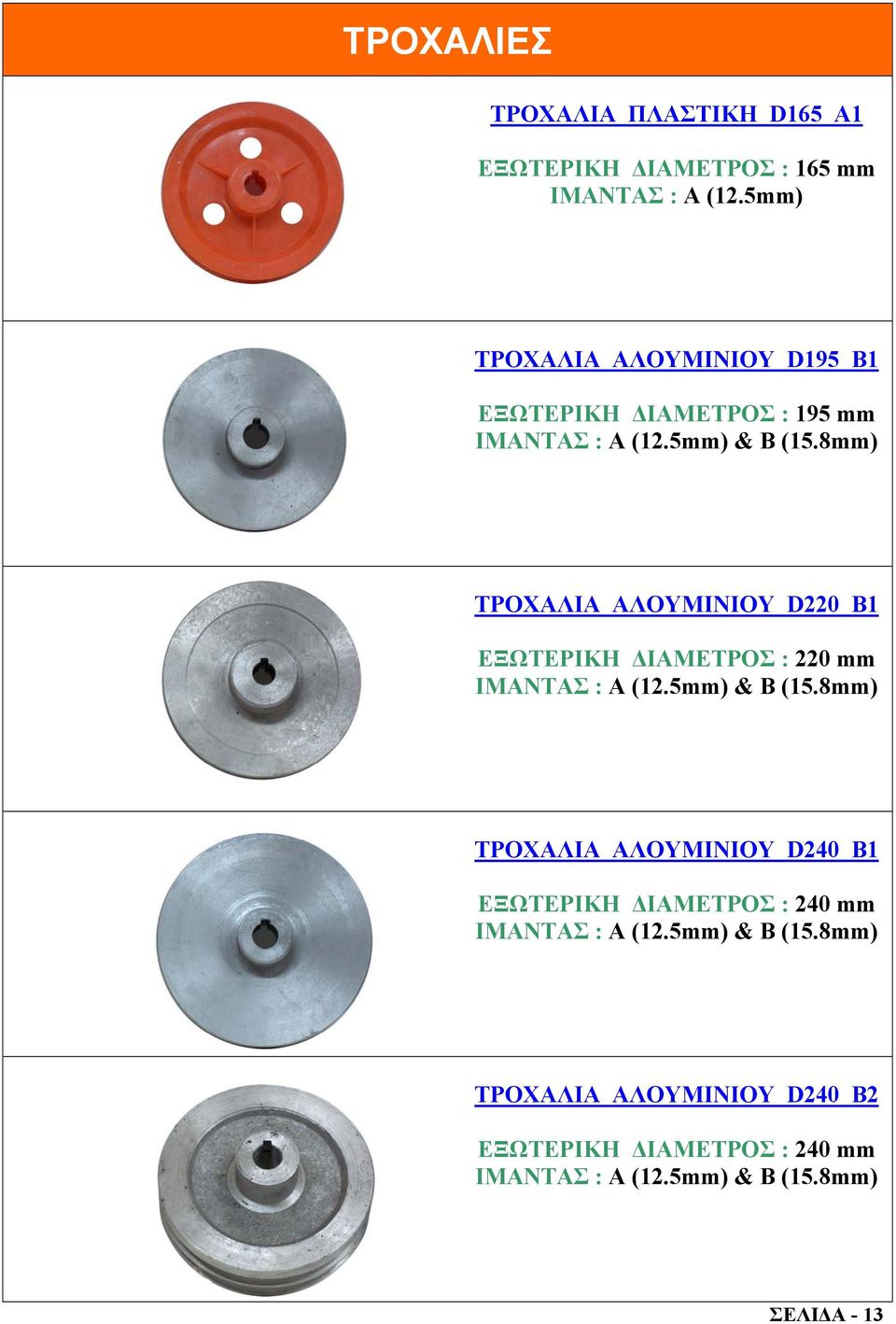 8mm) ΤΡΟΧΑΛΙΑ ΑΛΟΥΜΙΝΙΟΥ D220 Β1 ΕΞΩΤΕΡΙΚΗ ΙΑΜΕΤΡΟΣ : 220 mm ΙΜΑΝΤΑΣ : Α (12.5mm) & B (15.