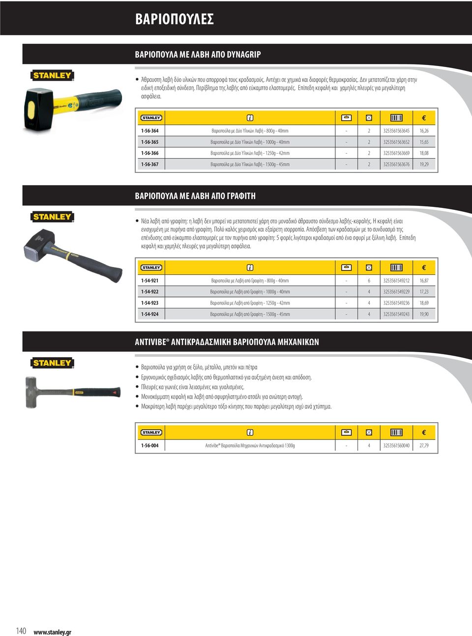 1-56-364 Βαριοπούλα με Δύο Υλικών Λαβή - 800g - 40mm - 2 3253561563645 16,26 1-56-365 Βαριοπούλα με Δύο Υλικών Λαβή - 1000g - 40mm - 2 3253561563652 15,65 1-56-366 Βαριοπούλα με Δύο Υλικών Λαβή -