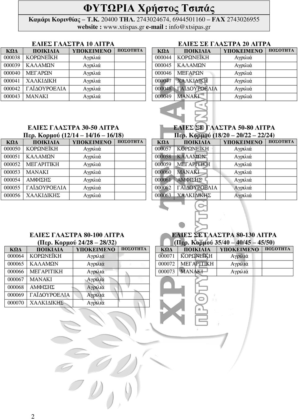 Κορμού (12/14 14/16 16/18) ΕΛΙΕΣ ΣΕ ΓΛΑΣΤΡΑ 50-80 ΛΙΤΡΑ Περ.