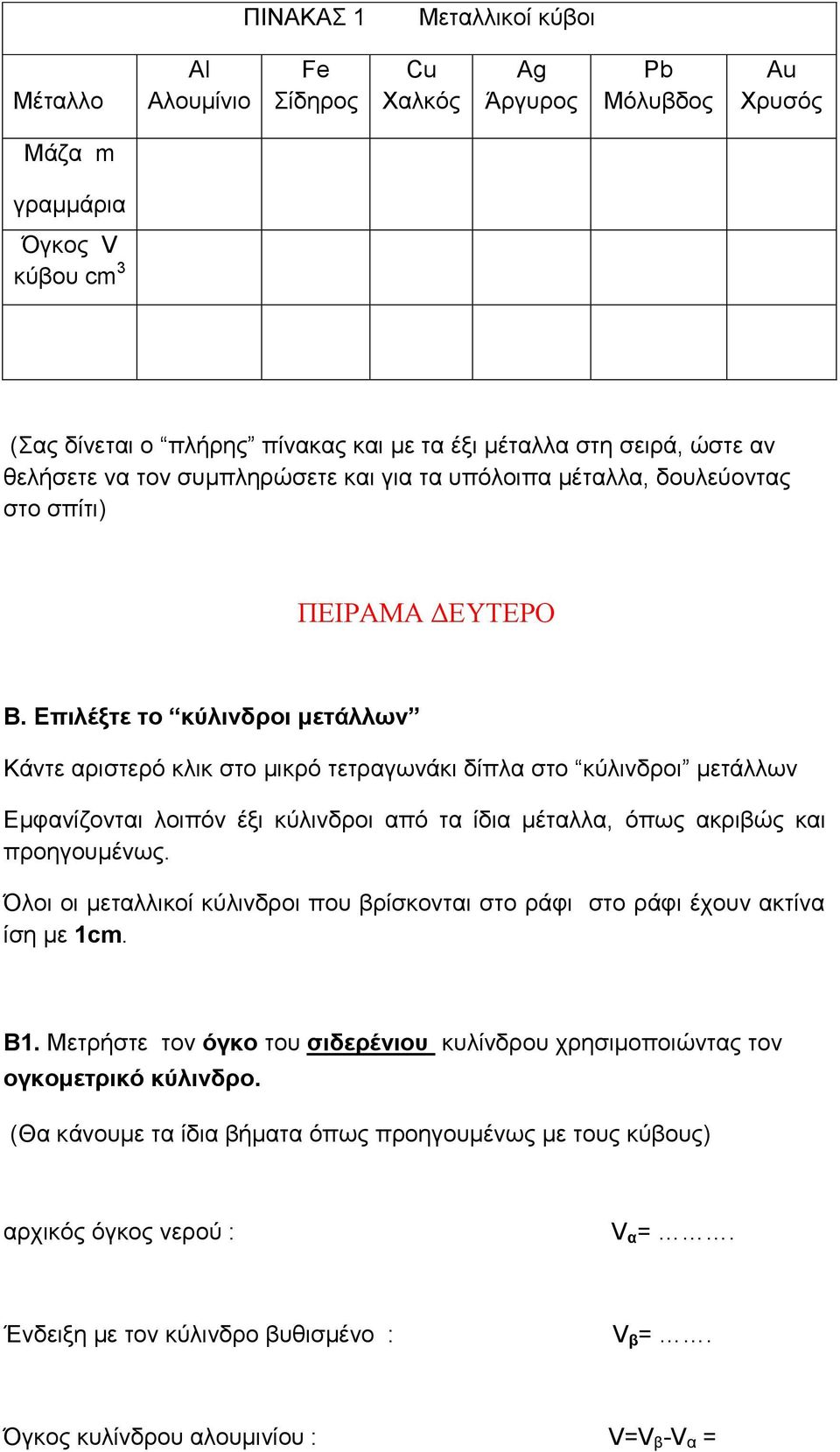 Επιλέξτε το κύλινδροι μετάλλων Κάντε αριστερό κλικ στο μικρό τετραγωνάκι δίπλα στο κύλινδροι μετάλλων Εμφανίζονται λοιπόν έξι κύλινδροι από τα ίδια μέταλλα, όπως ακριβώς και προηγουμένως.