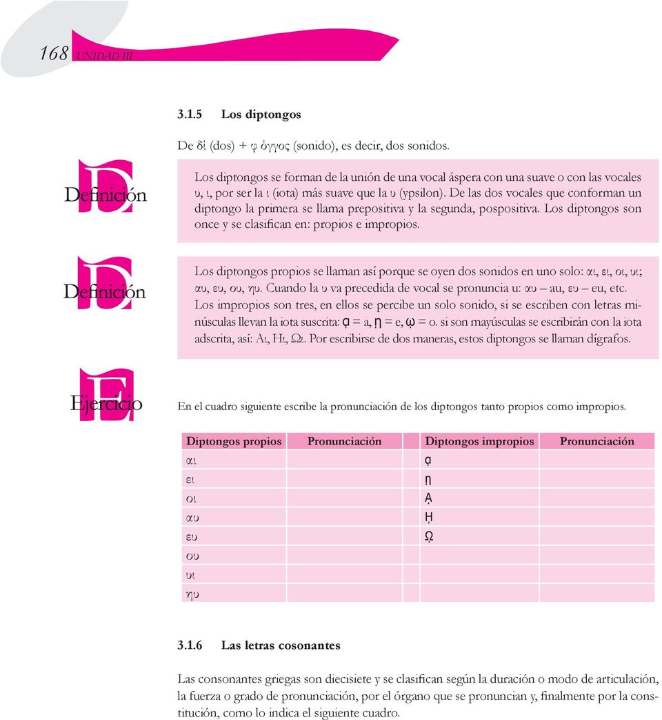 De las dos vocales que conforman un diptongo la primera se llama prepositiva y la segunda, pospositiva. Los diptongos son once y se clasifican en: propios e impropios.