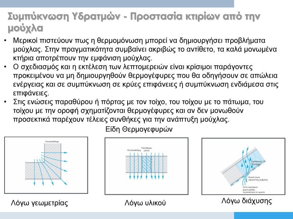 Ο σχεδιασμός και η εκτέλεση των λεπτομερειών είναι κρίσιμοι παράγοντες προκειμένου να μη δημιουργηθούν θερμογέφυρες που θα οδηγήσουν σε απώλεια ενέργειας και σε συμπύκνωση σε κρύες