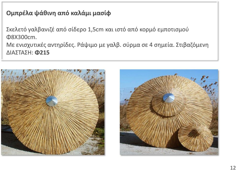 Φ8Χ300cm. Με ενισχυτικές αντηρίδες.