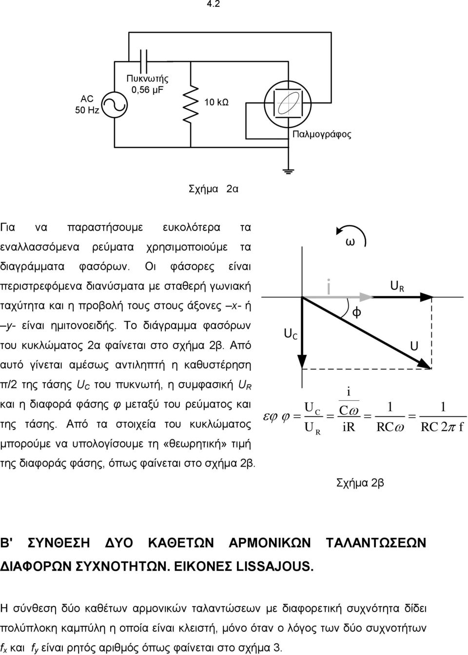 Από αυτό γίνεται αμέσως αντιληπτή η καθυστέρηση U C i φ U R U π/2 της τάσης U C του πυκνωτή, η συμφασική U R και η διαφορά φάσης φ μεταξύ του ρεύματος και της τάσης.