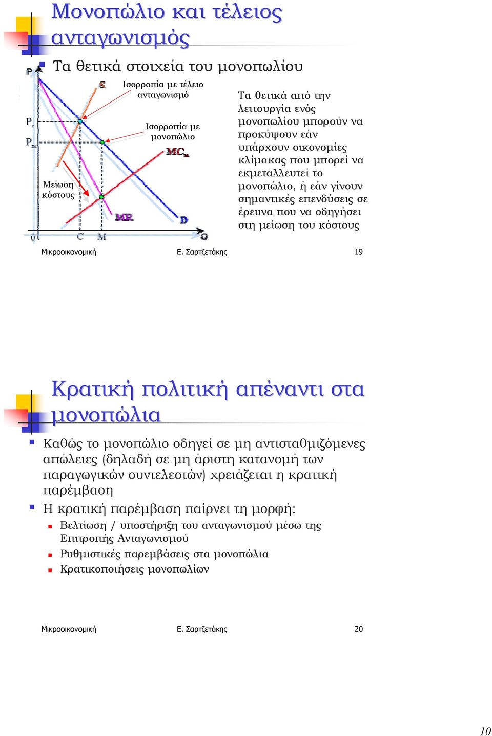 κλίµακας που µπορεί να εκµεταλλευτεί το µονοπώλιο, ή εάν γίνουν σηµαντικές επενδύσεις σε έρευνα που να οδηγήσει στη µείωση του κόστους Μικροοικονοµική Ε.