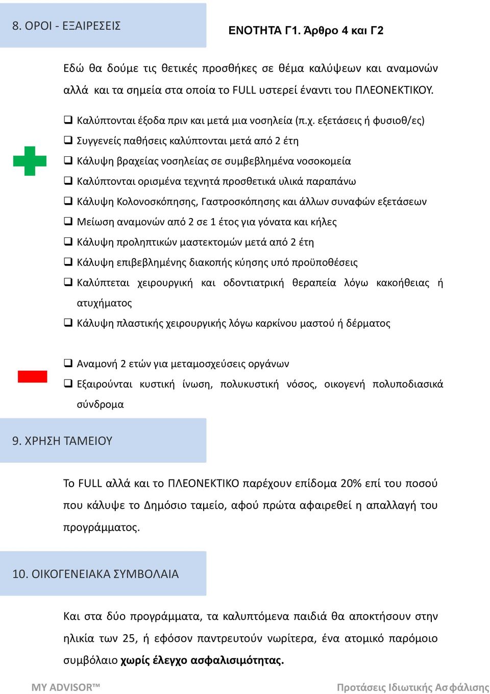 εξετάσεις ή φυσιοθ/ες) Συγγενείς παθήσεις καλύπτονται μετά από 2 έτη Κάλυψη βραχείας νοσηλείας σε συμβεβλημένα νοσοκομεία Καλύπτονται ορισμένα τεχνητά προσθετικά υλικά παραπάνω Κάλυψη Κολονοσκόπησης,