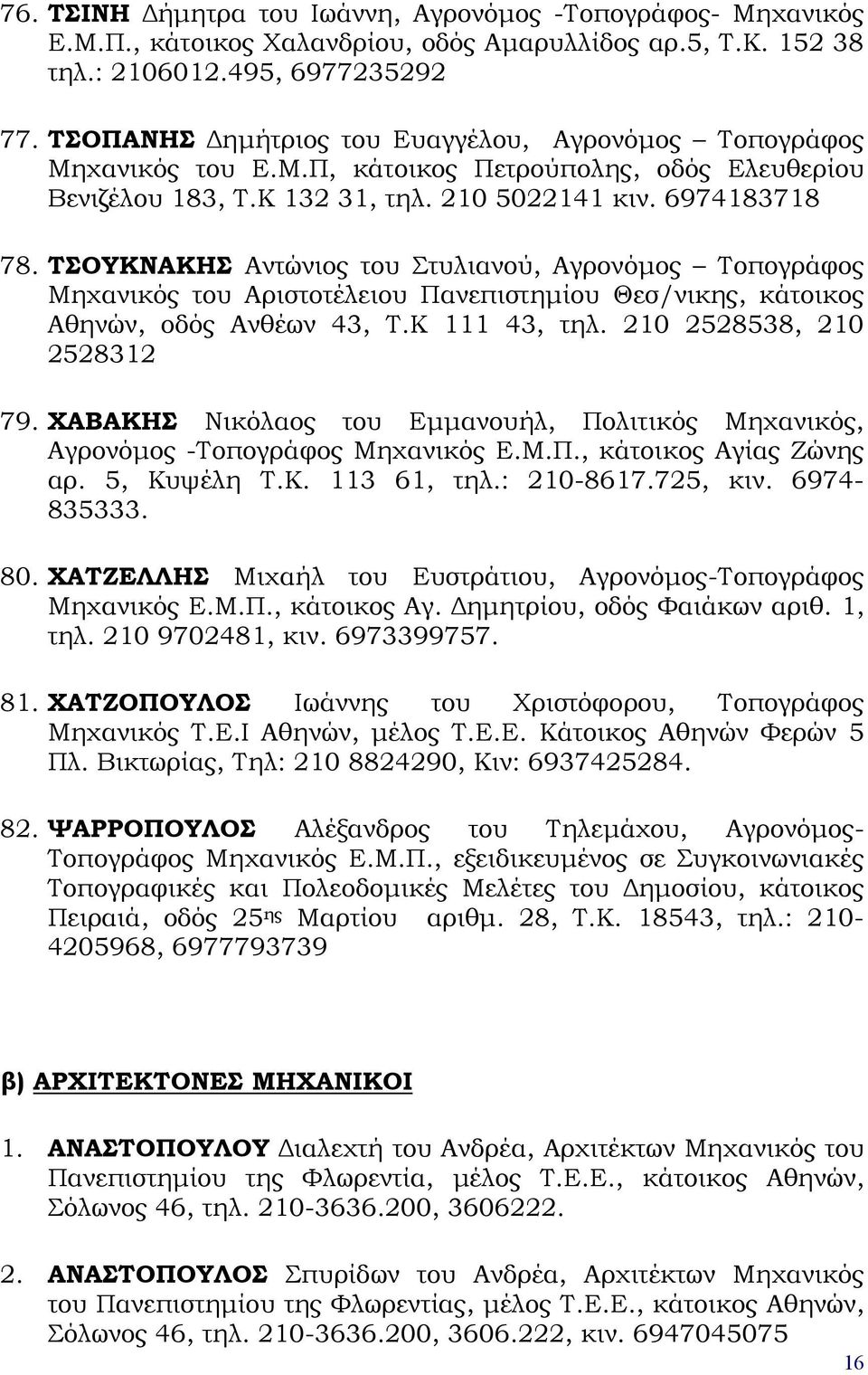 ΤΣΟΥΚΝΑΚΗΣ Αντώνιος του Στυλιανού, Αγρονόμος Τοπογράφος Μηχανικός του Αριστοτέλειου Πανεπιστημίου Θεσ/νικης, κάτοικος Αθηνών, οδός Ανθέων 43, Τ.Κ 111 43, τηλ. 210 2528538, 210 2528312 79.
