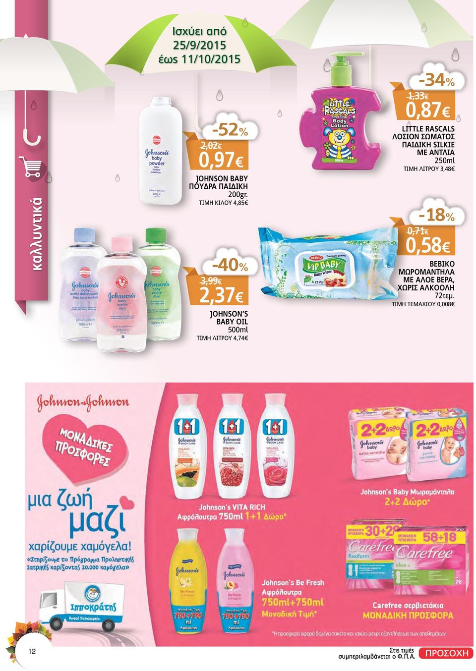 ΤΙΜΗ ΚΙΛΟΥ 4,85-40% 3,99 2,37 JOHNSON S BABY OIL 500ml ΤΙΜΗ ΛΙΤΡΟΥ 4,74-34% 1,33 0,87