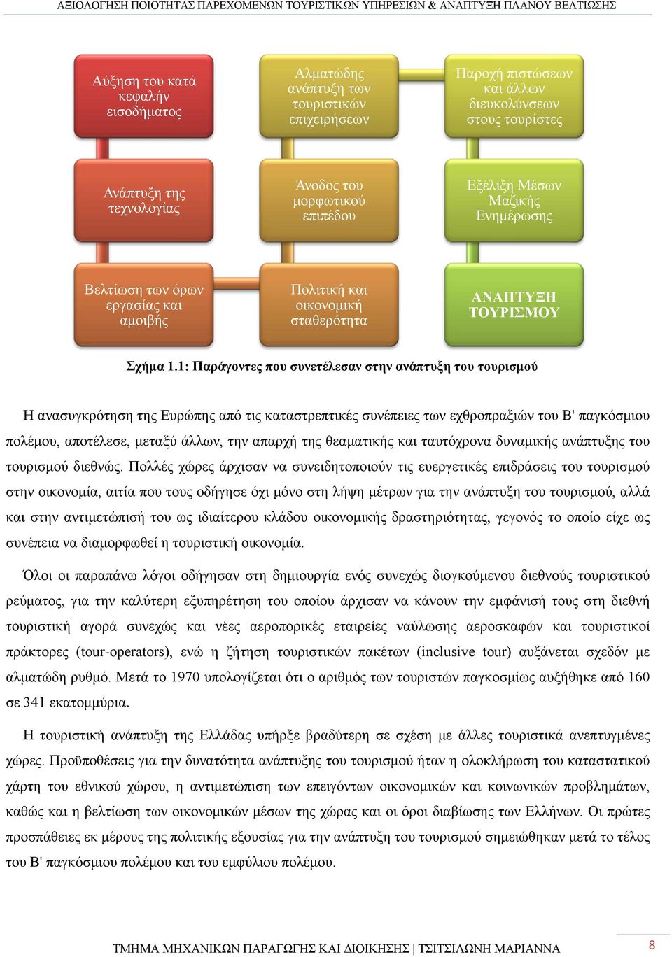 1: Παράγοντες που συνετέλεσαν στην ανάπτυξη του τουρισμού Η ανασυγκρότηση της Ευρώπης από τις καταστρεπτικές συνέπειες των εχθροπραξιών του Β' παγκόσμιου πολέμου, αποτέλεσε, μεταξύ άλλων, την απαρχή