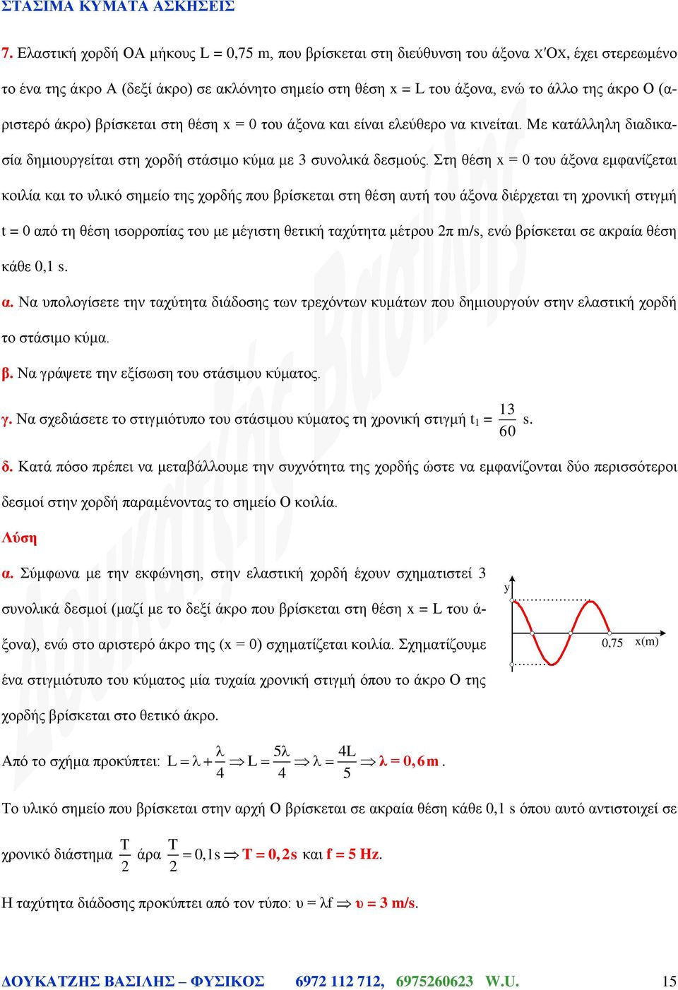 Στη θέση x = 0 του άξονα εμφανίζεται κοιλία και το υλικό σημείο της χορδής που βρίσκεται στη θέση αυτή του άξονα διέρχεται τη χρονική στιγμή t = 0 από τη θέση ισορροπίας του με μέγιστη θετική