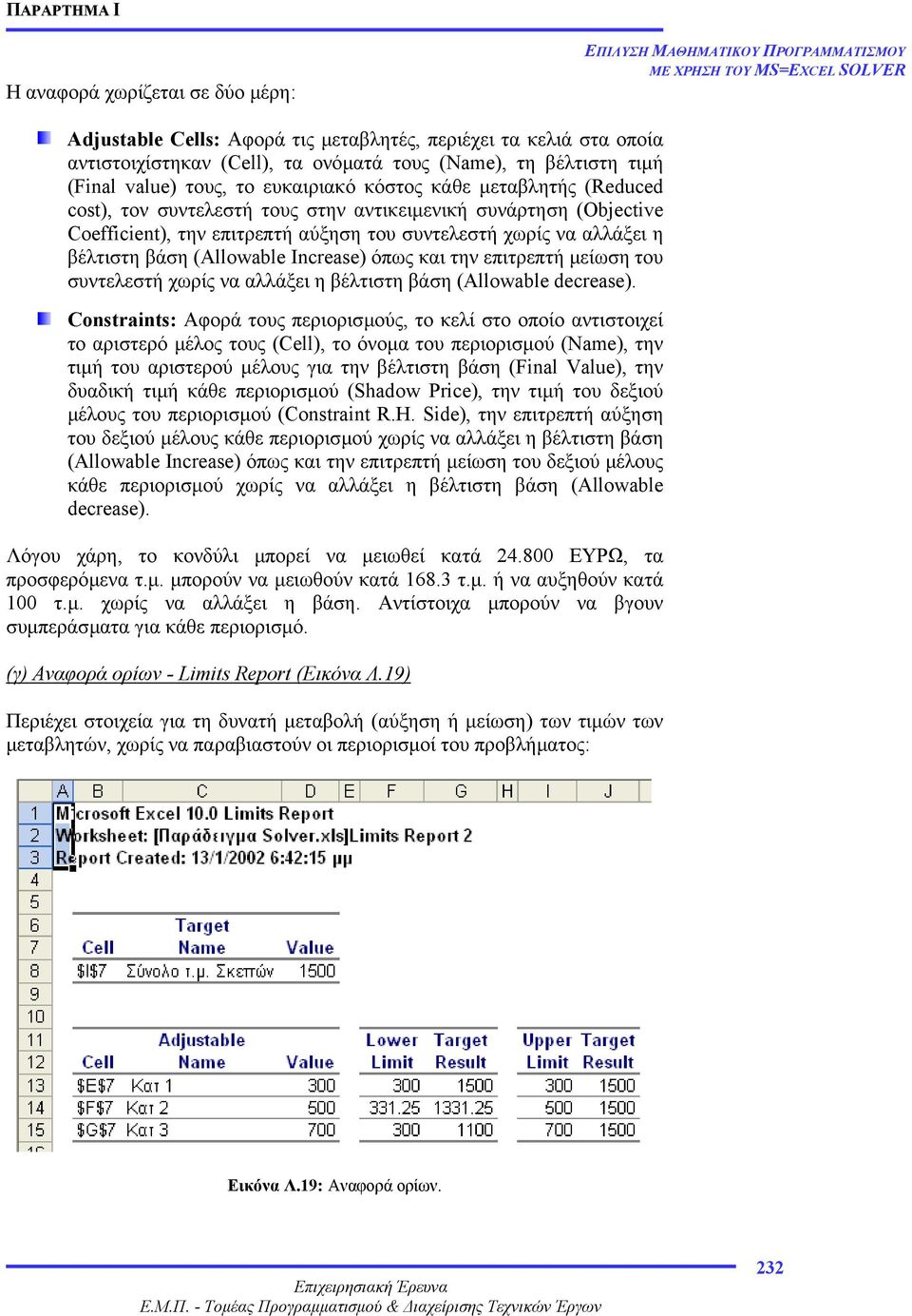 (Allowable Increase) όπως και την επιτρεπτή µείωση του συντελεστή χωρίς να αλλάξει η βέλτιστη βάση (Allowable decrease).